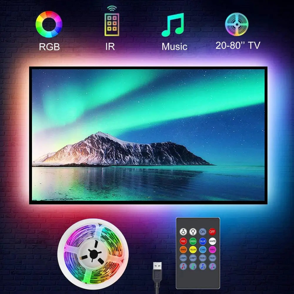 شريط إضاءة LED لخلفية التلفزيون بتقنية RGB - إضاءة محيطية متزامنة مع الموسيقى
