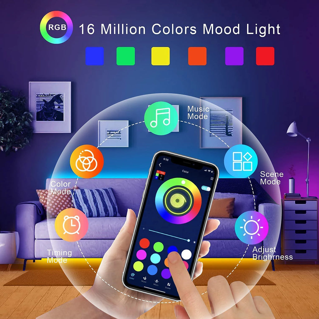 شرائط إضاءة ليد RGB متزامنة مع الموسيقى – إضاءة ذكية لخلق أجواء مميزة في الغرفة