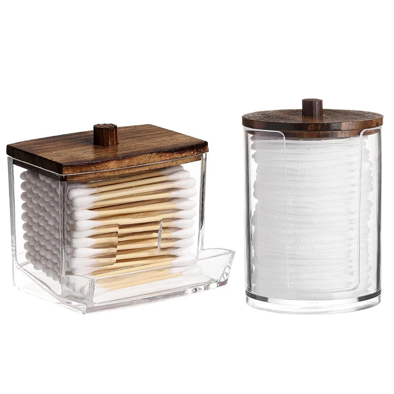 Bathroom Organizer Jar Set │ Clear Acrylic Qtip Holder │ Vanity Storage Containers
