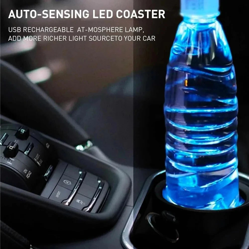 أضواء LED RGB لحامل أكواب السيارة - قواعد أكواب محيطية قابلة لإعادة الشحن بـ 7 ألوان 🚗✨