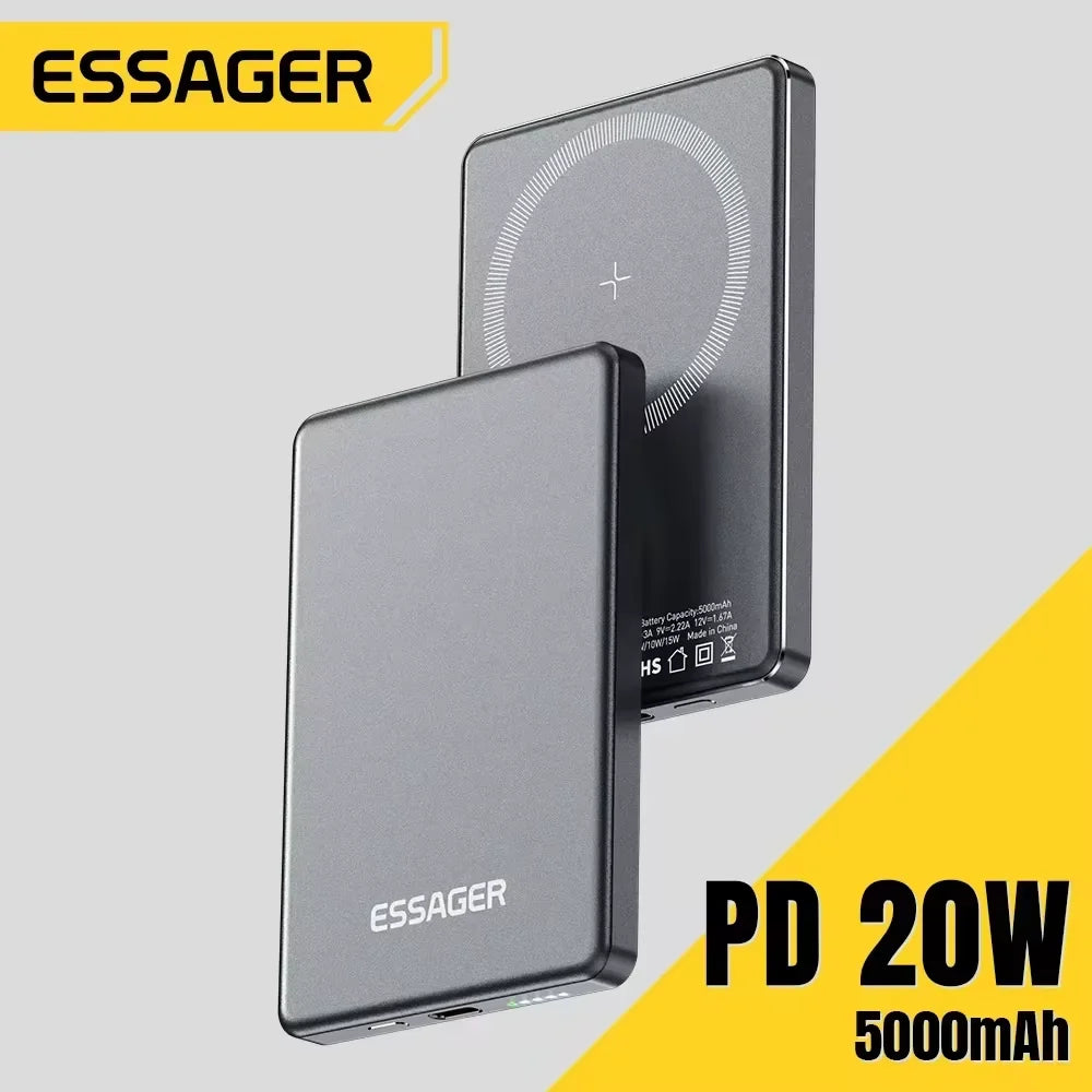 شاحن لاسلكي مغناطيسي من Essager | باور بانك 5000 مللي أمبير 20 واط شحن سريع