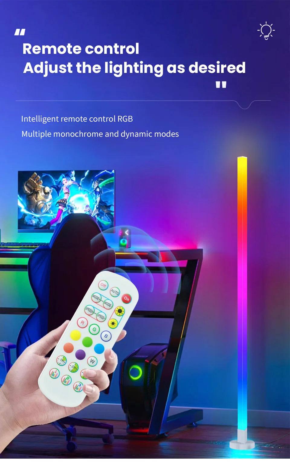 مصباح أرضي زاوية ذكي RGB - إضاءة مزاجية LED حديثة يتم التحكم فيها عبر التطبيق للألعاب وغرفة النوم 🌈✨