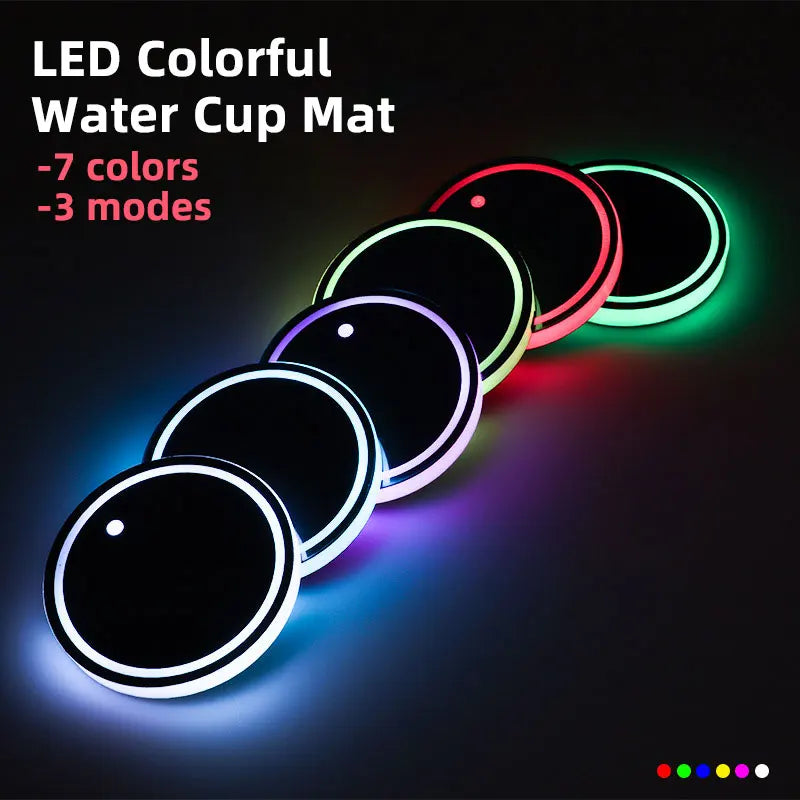 RGB LED Car Cup Holder Lights – Rechargeable 7 Color Ambient Coasters 🚗✨
