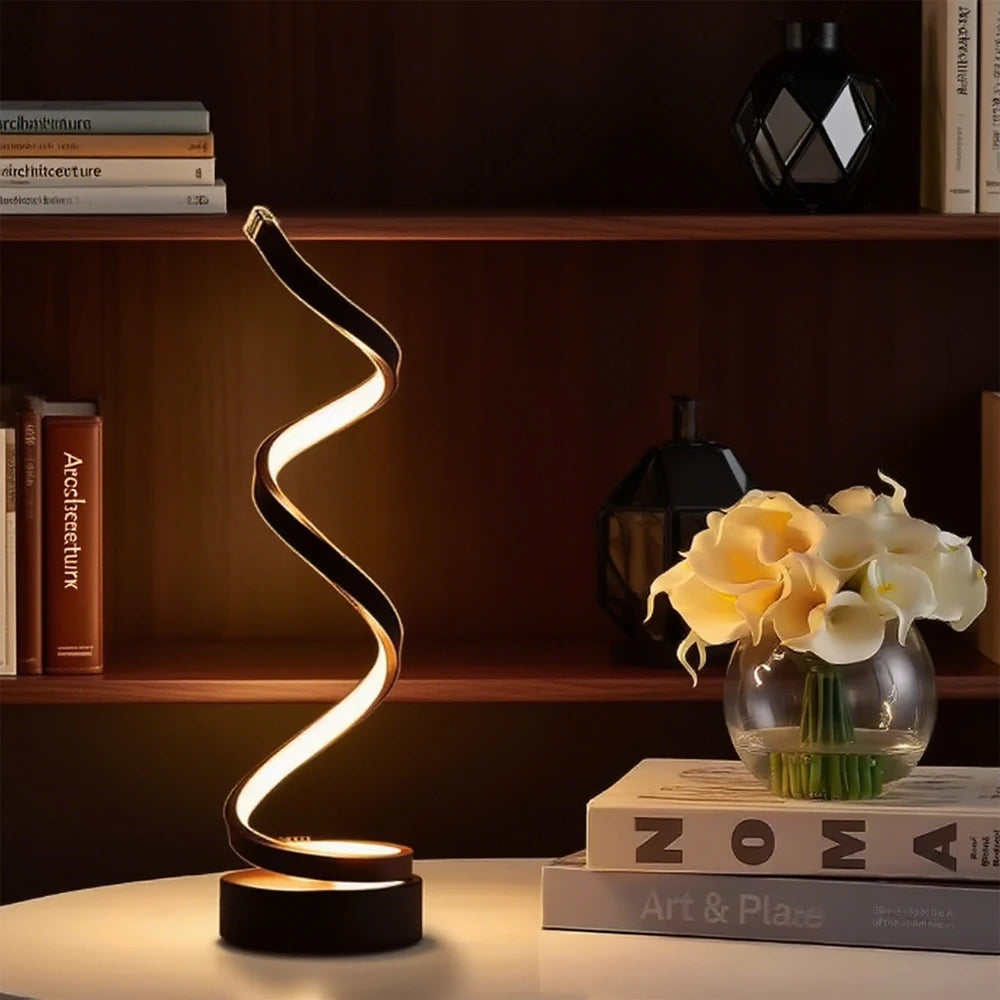 ✨ مصباح طاولة حلزوني LED متوهج – إضاءة مكتب وغرفة نوم عصرية قابلة للتعتيم