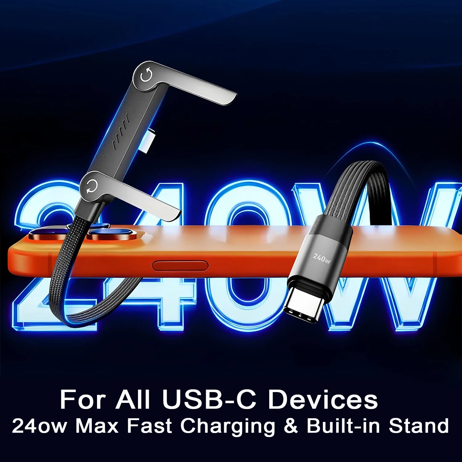 240W Foldable Fast Charging Cable │ Adjustable Phone Holder │ USB PD Fast Charger