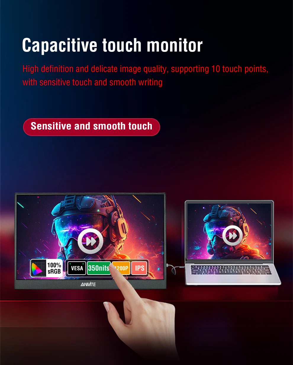 شاشة لمس محمولة بحجم 14 بوصة | 1920×1200 IPS HDR10 USB-C HDMI شاشة ألعاب 💻