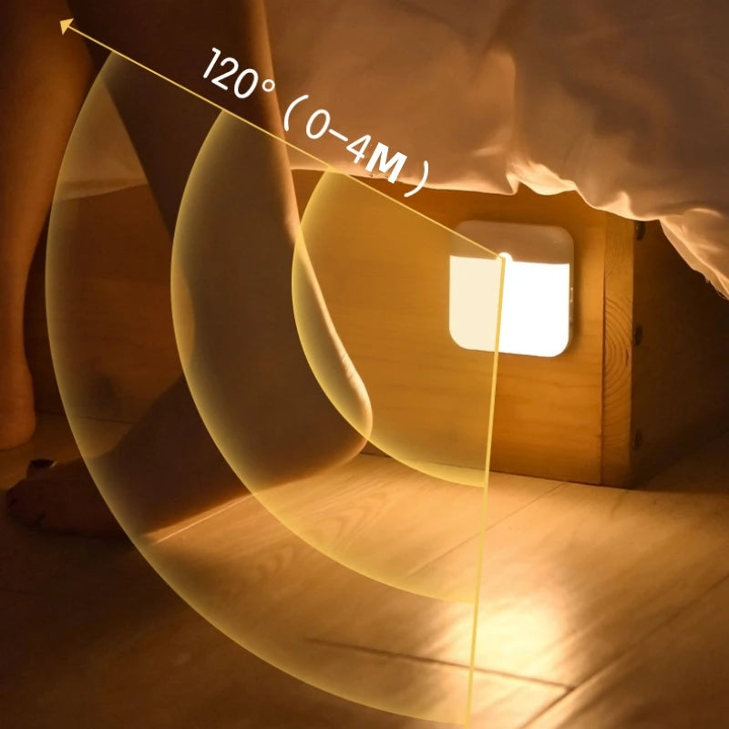 مصباح LED بمستشعر حركة – قابل لإعادة الشحن بمنفذ USB للخزائن والدواليب