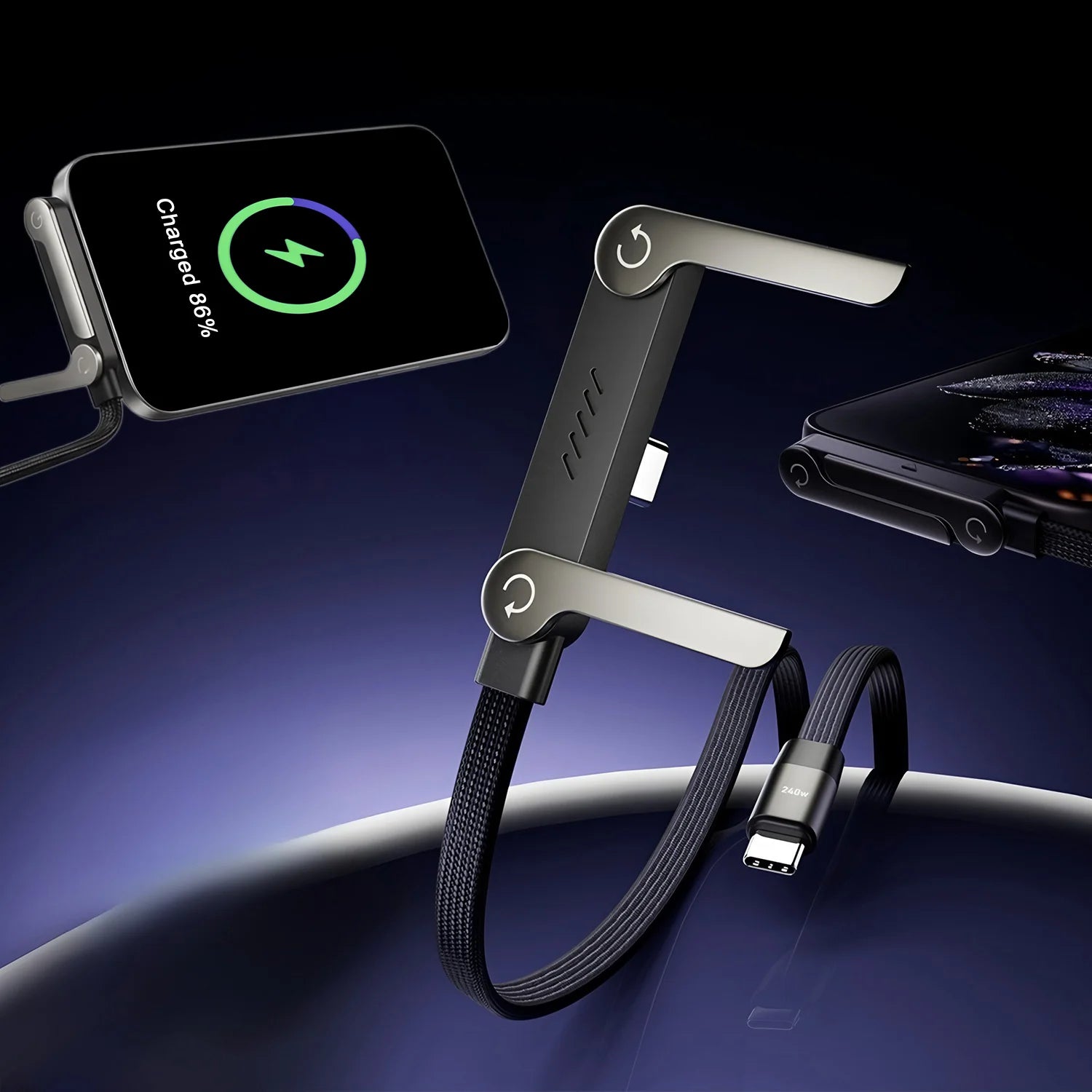 240W Foldable Fast Charging Cable │ Adjustable Phone Holder │ USB PD Fast Charger
