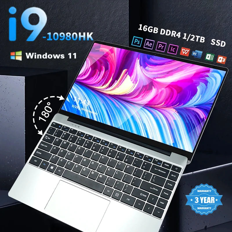 2026 New Core i9-10980HK Laptop Computer | 14.1" FHD Windows 11 Pro Notebook | 16GB RAM 1TB/2TB SSD | Ultra-Light Portable Laptop
