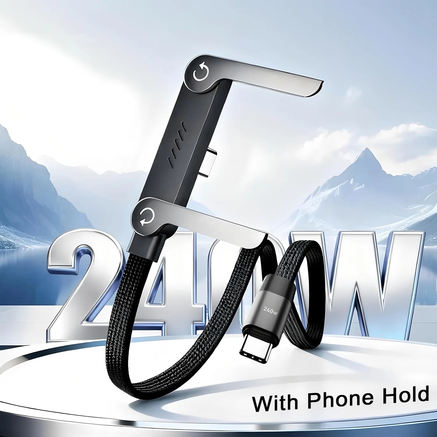 240W Foldable Fast Charging Cable │ Adjustable Phone Holder │ USB PD Fast Charger