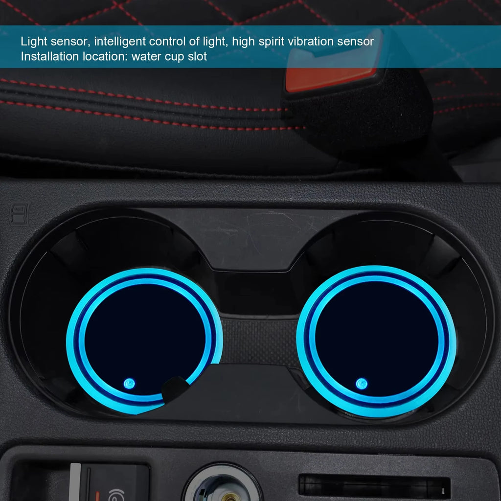 أضواء LED RGB لحامل أكواب السيارة - قواعد أكواب محيطية قابلة لإعادة الشحن بـ 7 ألوان 🚗✨