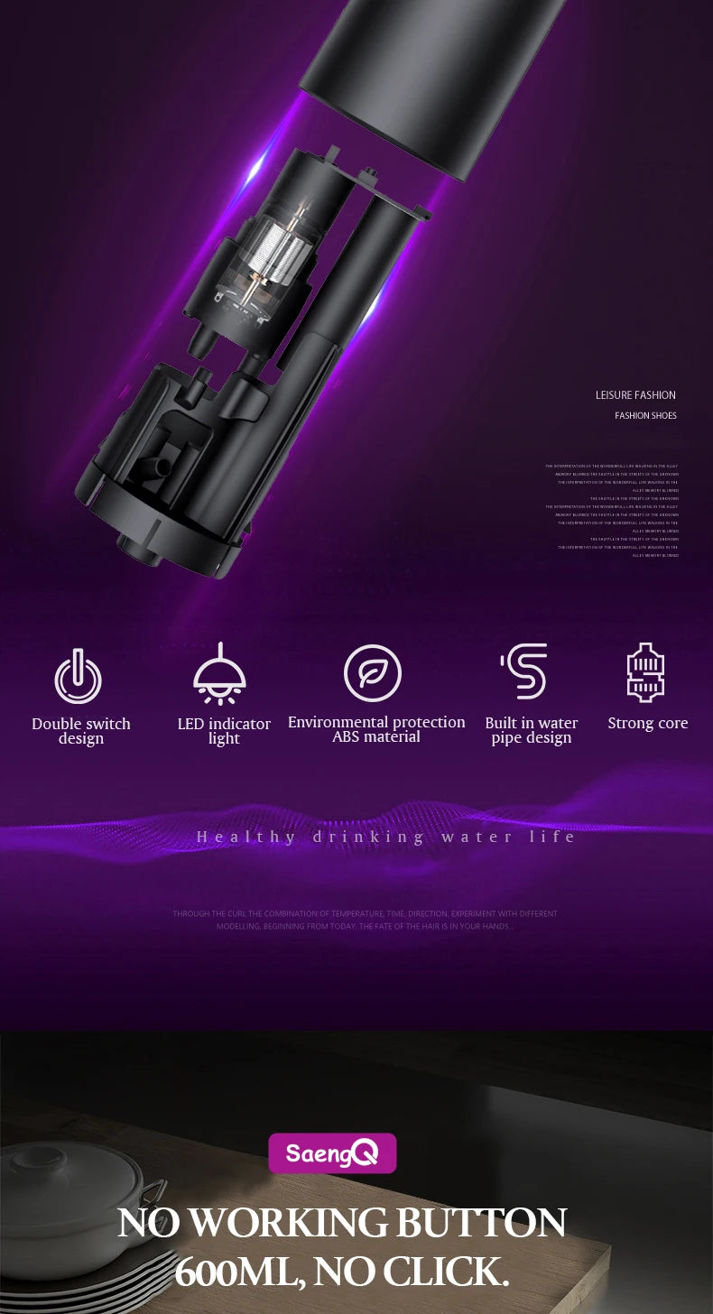 مضخة مياه كهربائية ذكية من ScenyQ – موزع مياه أوتوماتيكي قابل لإعادة الشحن عبر USB