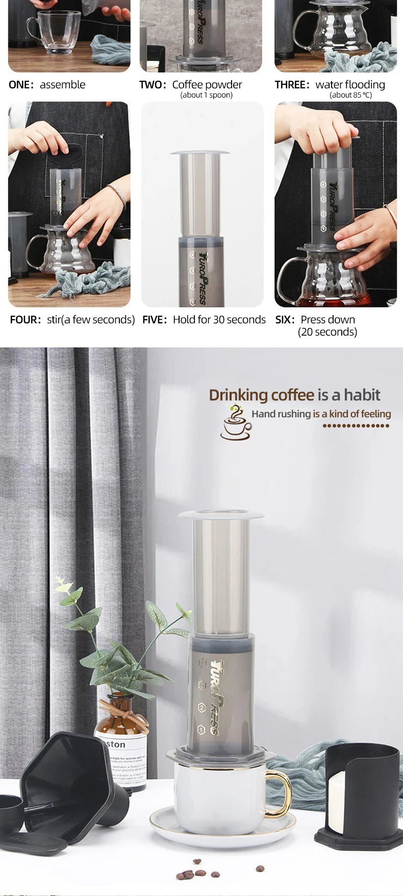 صانعة قهوة الإسبريسو المحمولة – مكبس قهوة للسفر بأسلوب الباريستا ☕✨