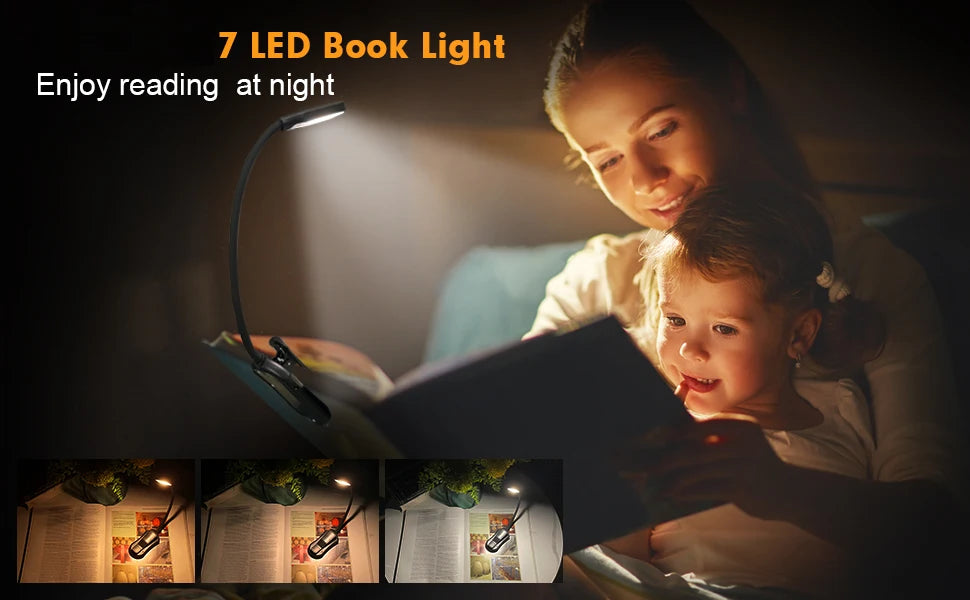 مصباح كتاب LED قابل لإعادة الشحن عبر USB | مصباح قراءة محمول بمشبك
