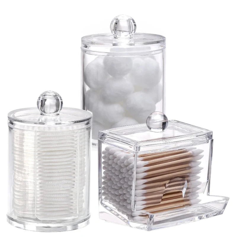 Bathroom Organizer Jar Set │ Clear Acrylic Qtip Holder │ Vanity Storage Containers