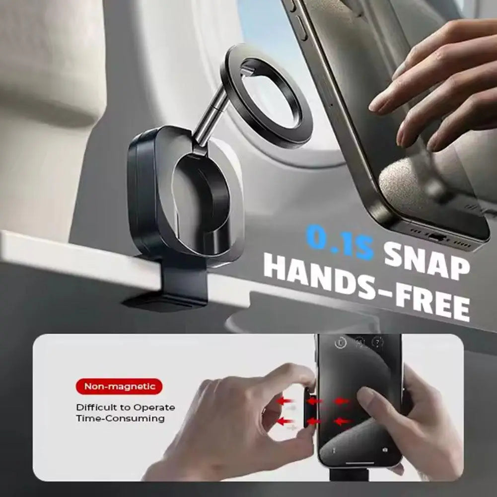 MagSafe Magnetic Phone Holder │ Foldable 360° Travel Stand │ Car & Airplane Mount