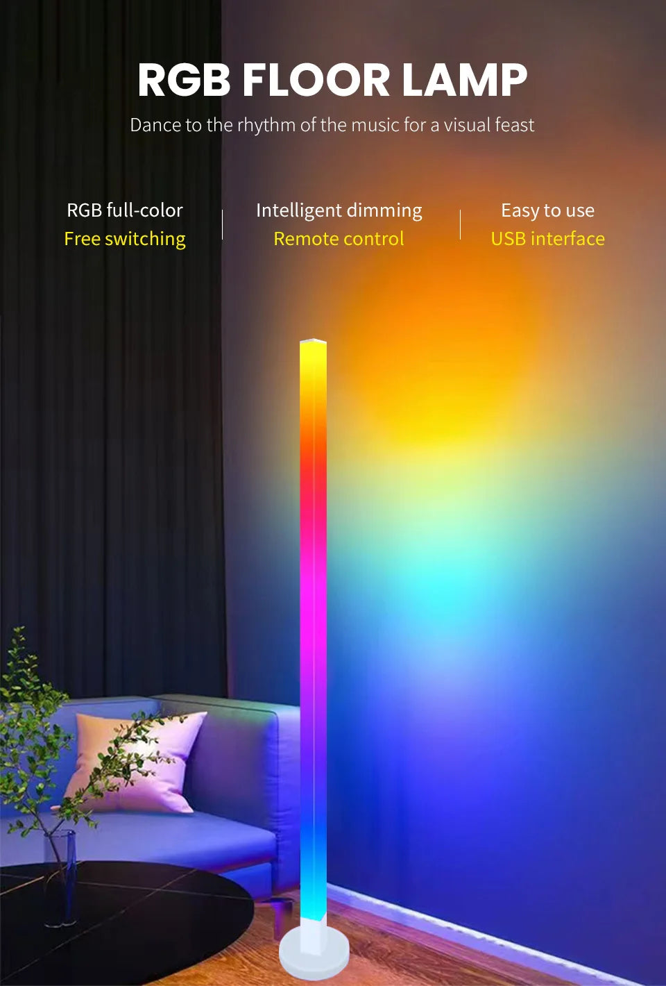 مصباح أرضي زاوية ذكي RGB - إضاءة مزاجية LED حديثة يتم التحكم فيها عبر التطبيق للألعاب وغرفة النوم 🌈✨