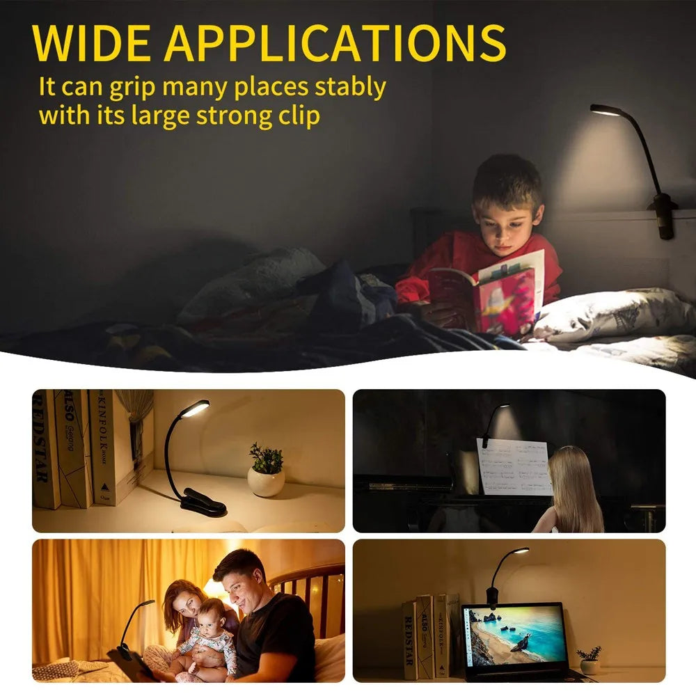 USB Rechargeable LED Book Light | Portable Clip Reading Lamp