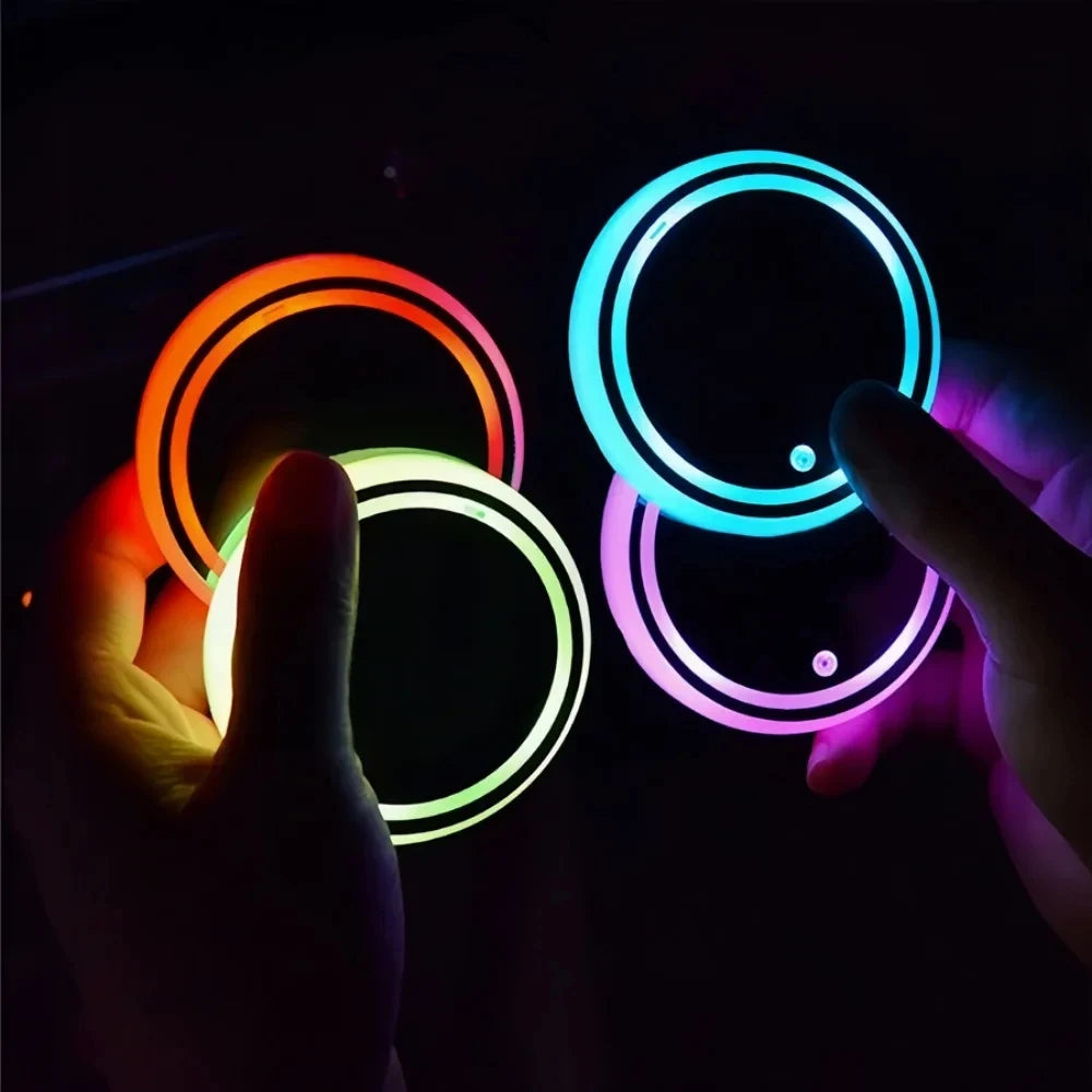 أضواء LED RGB لحامل أكواب السيارة - قواعد أكواب محيطية قابلة لإعادة الشحن بـ 7 ألوان 🚗✨