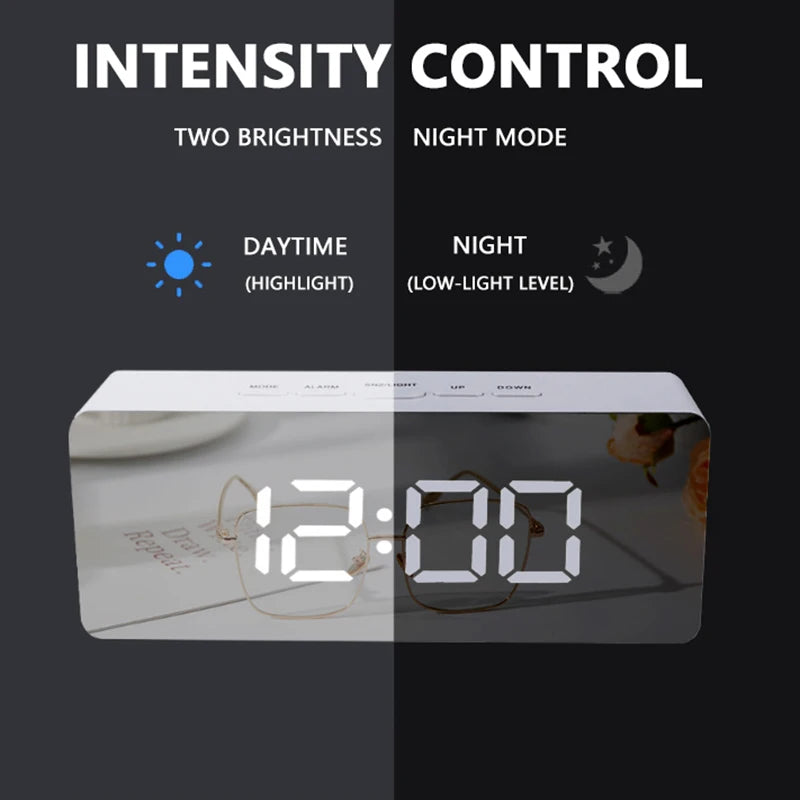ساعة منبه رقمية ذكية LED – تصميم عصري أنيق لغرفة النوم والمكتب ⏰✨