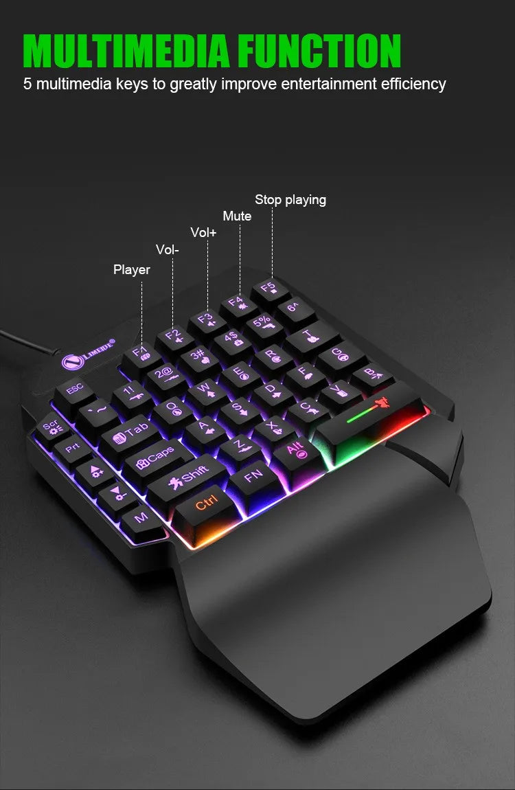 لوحة مفاتيح الألعاب أحادية اليد RGB من تيوسير │ لوحة مفاتيح سلكية صغيرة بمنفذ USB