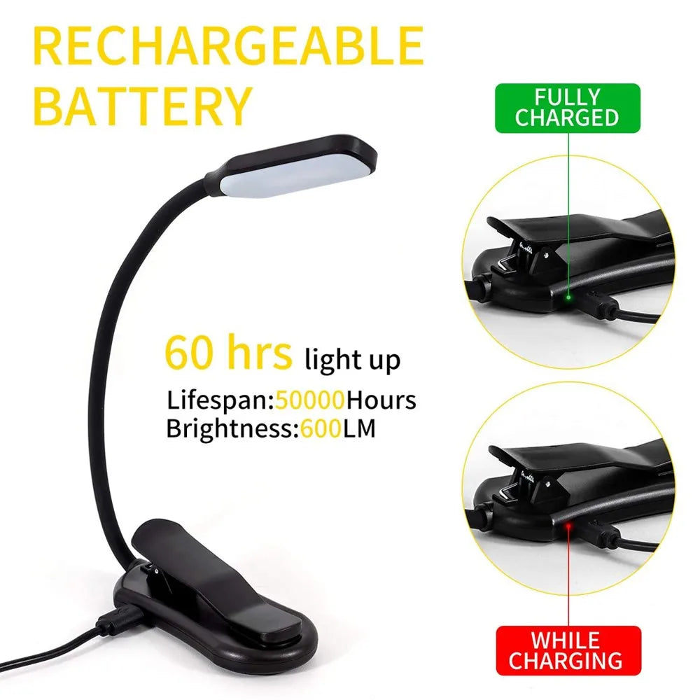 USB Rechargeable LED Book Light | Portable Clip Reading Lamp
