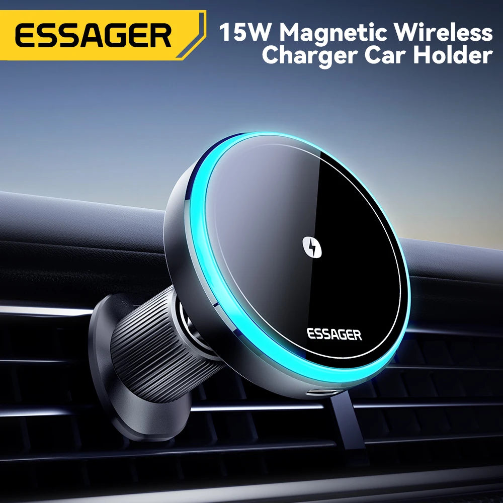 15W Magnetic Wireless Car Charger │ MagSafe Phone Mount │ LED Charging Holder