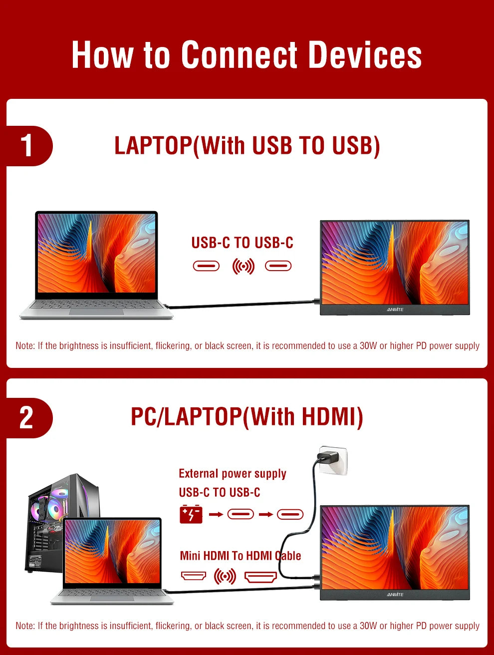 شاشة لمس محمولة بحجم 14 بوصة | 1920×1200 IPS HDR10 USB-C HDMI شاشة ألعاب 💻