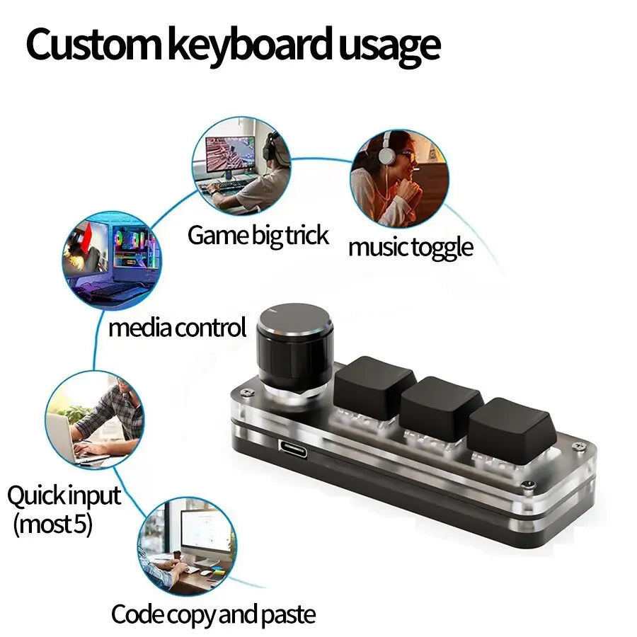 GGBEE RGB Macro Mini Keyboard │ 3-Key Custom Gaming Keypad