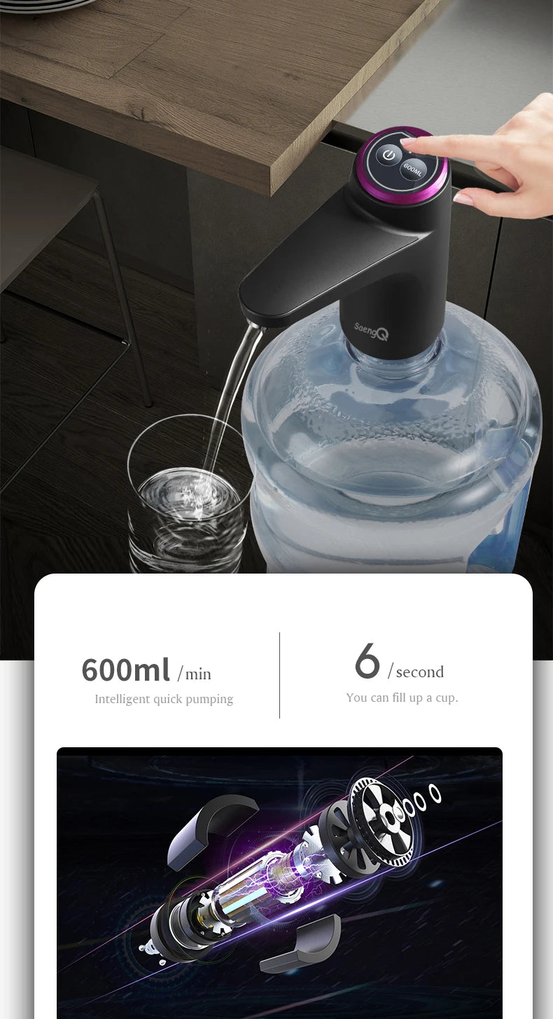 مضخة مياه كهربائية ذكية من ScenyQ – موزع مياه أوتوماتيكي قابل لإعادة الشحن عبر USB