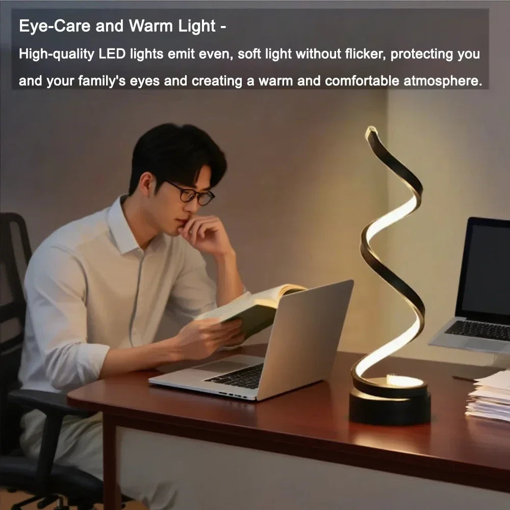✨ مصباح طاولة حلزوني LED متوهج – إضاءة مكتب وغرفة نوم عصرية قابلة للتعتيم