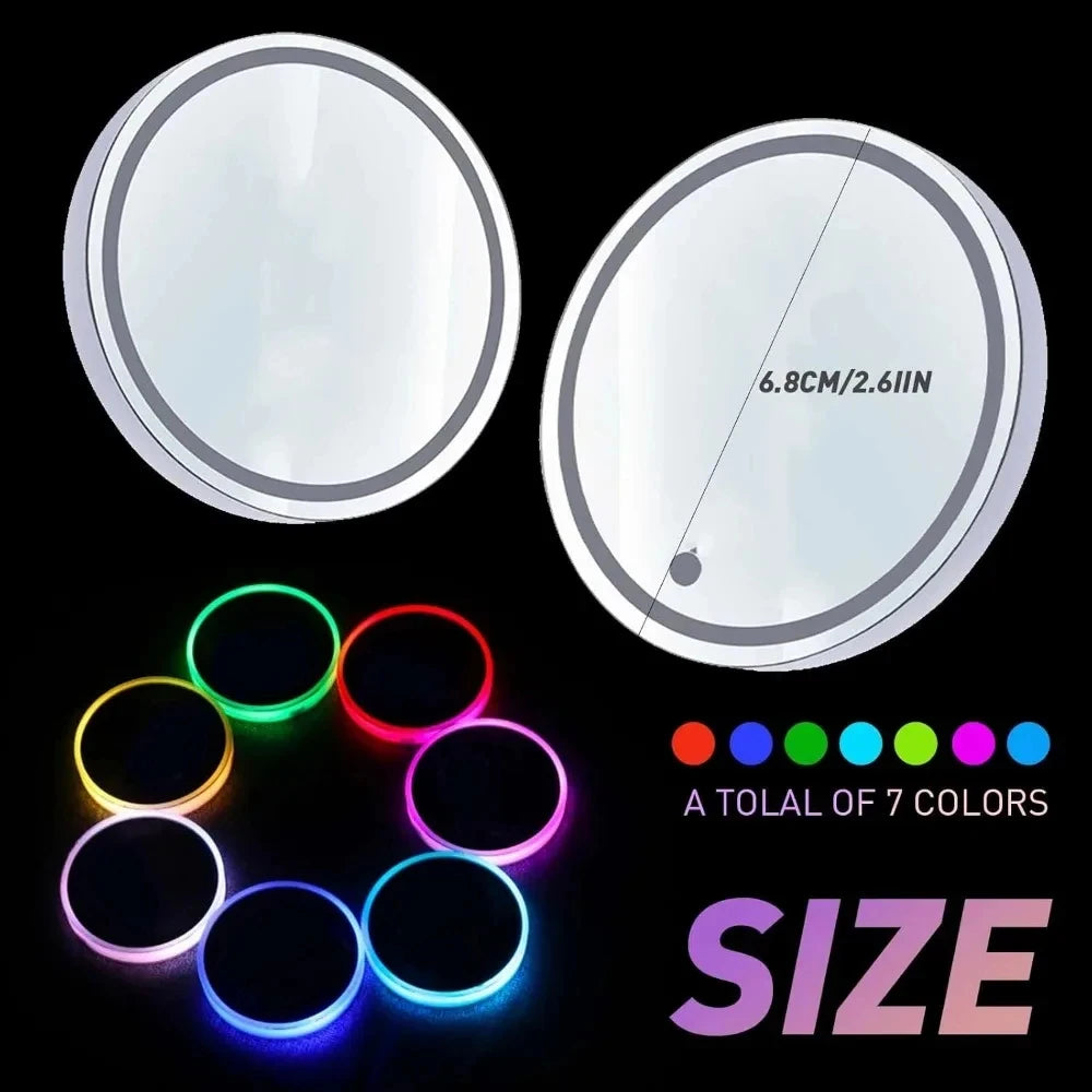 أضواء LED RGB لحامل أكواب السيارة - قواعد أكواب محيطية قابلة لإعادة الشحن بـ 7 ألوان 🚗✨