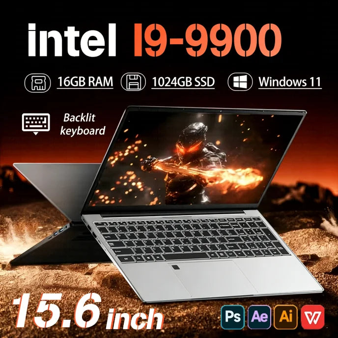 كمبيوتر محمول مقاس 15.6 بوصة بنظام Windows 11 Pro | معالج Intel Core i9-9900 | ذاكرة وصول عشوائي (RAM) سعة 16 جيجابايت وقرص صلب SSD بسعة 1 تيرابايت | كمبيوتر محمول للألعاب والأعمال