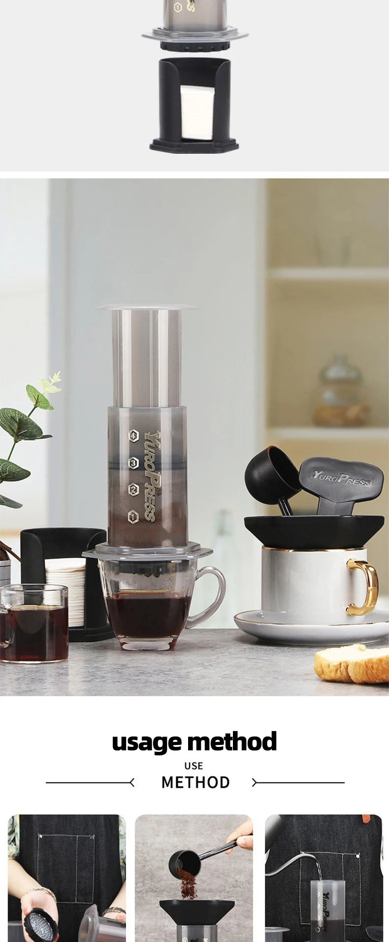 صانعة قهوة الإسبريسو المحمولة – مكبس قهوة للسفر بأسلوب الباريستا ☕✨