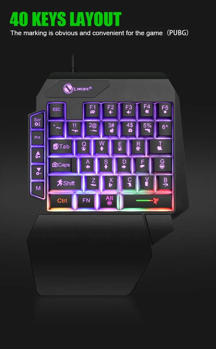 لوحة مفاتيح الألعاب أحادية اليد RGB من تيوسير │ لوحة مفاتيح سلكية صغيرة بمنفذ USB