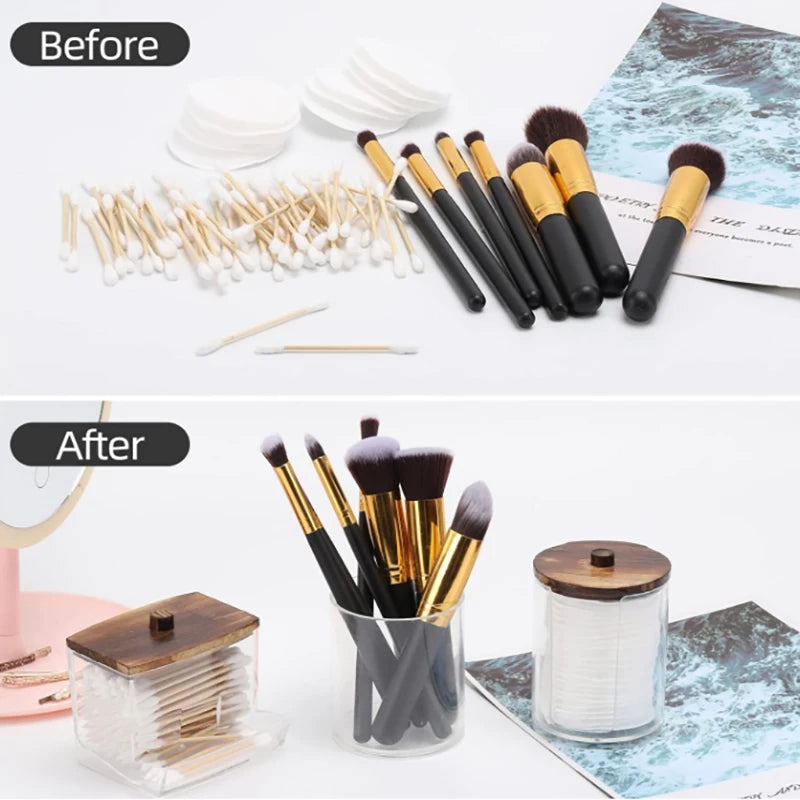 Bathroom Organizer Jar Set │ Clear Acrylic Qtip Holder │ Vanity Storage Containers