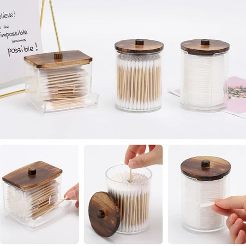 Bathroom Organizer Jar Set │ Clear Acrylic Qtip Holder │ Vanity Storage Containers
