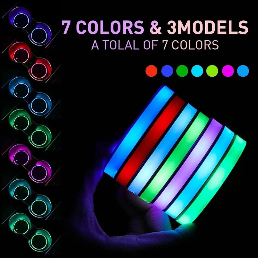 أضواء LED RGB لحامل أكواب السيارة - قواعد أكواب محيطية قابلة لإعادة الشحن بـ 7 ألوان 🚗✨