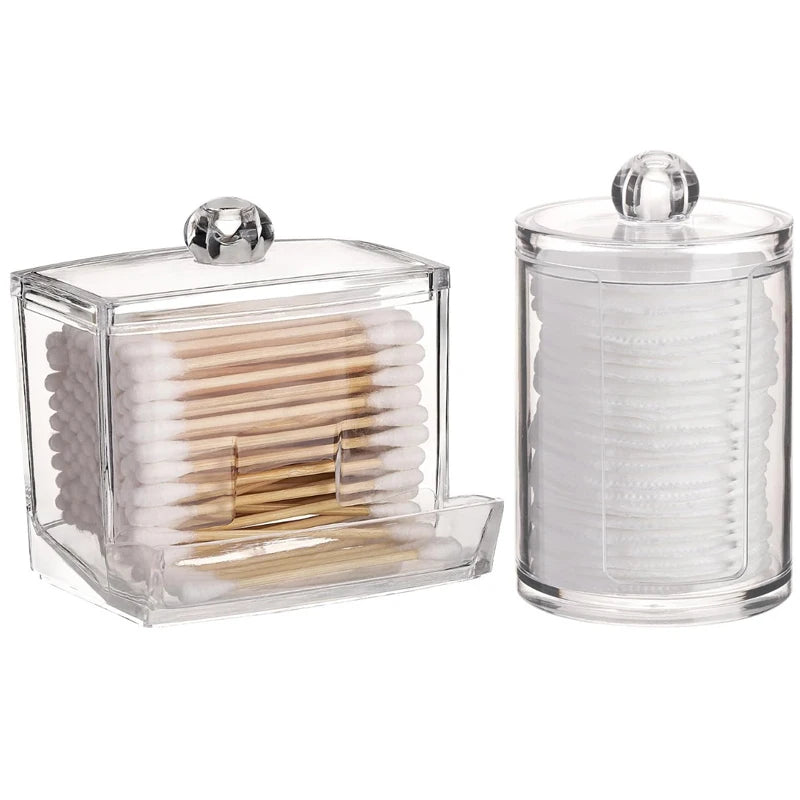 Bathroom Organizer Jar Set │ Clear Acrylic Qtip Holder │ Vanity Storage Containers