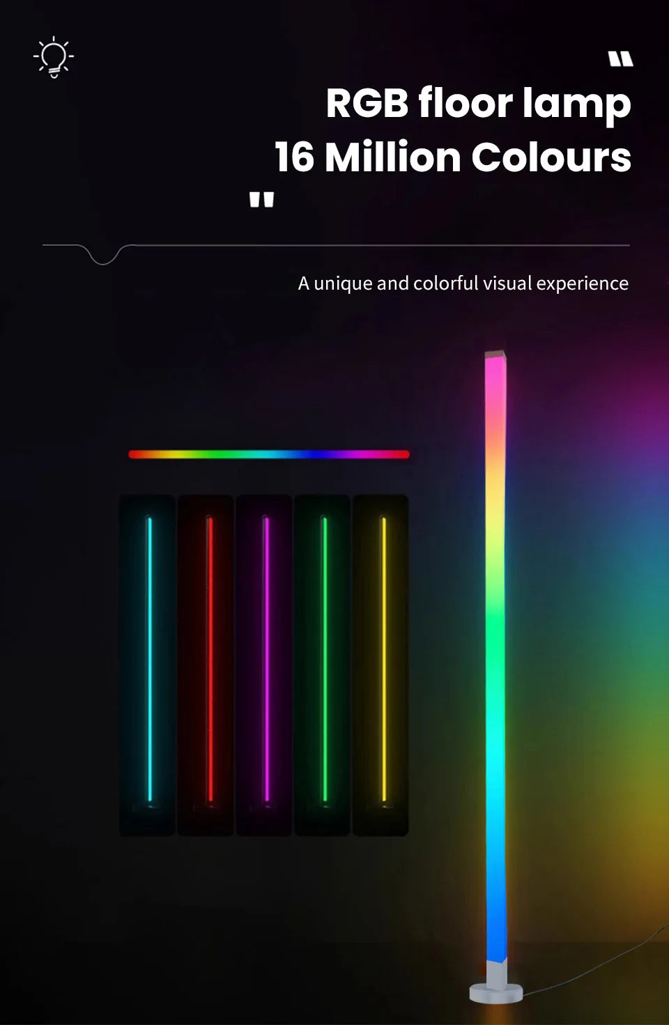 مصباح أرضي زاوية ذكي RGB - إضاءة مزاجية LED حديثة يتم التحكم فيها عبر التطبيق للألعاب وغرفة النوم 🌈✨