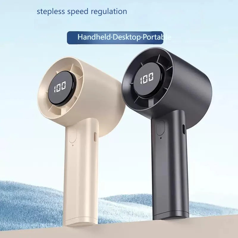Portable Turbo Cooling Fan – 100 Speed USB Rechargeable Mini Handheld Fan with LED Display