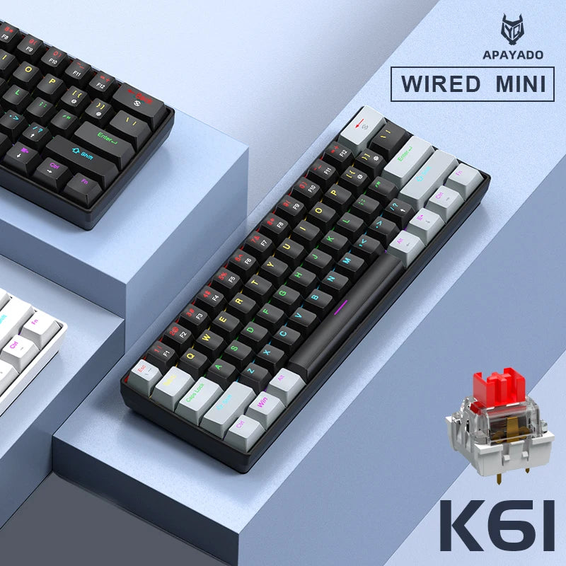 APAYADO K61 Mechanical Gaming Keyboard │ 61-Key RGB Wired Keyboard