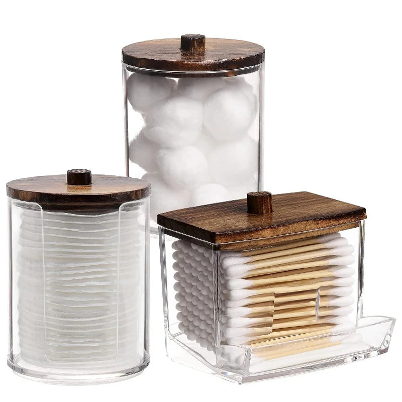 Bathroom Organizer Jar Set │ Clear Acrylic Qtip Holder │ Vanity Storage Containers