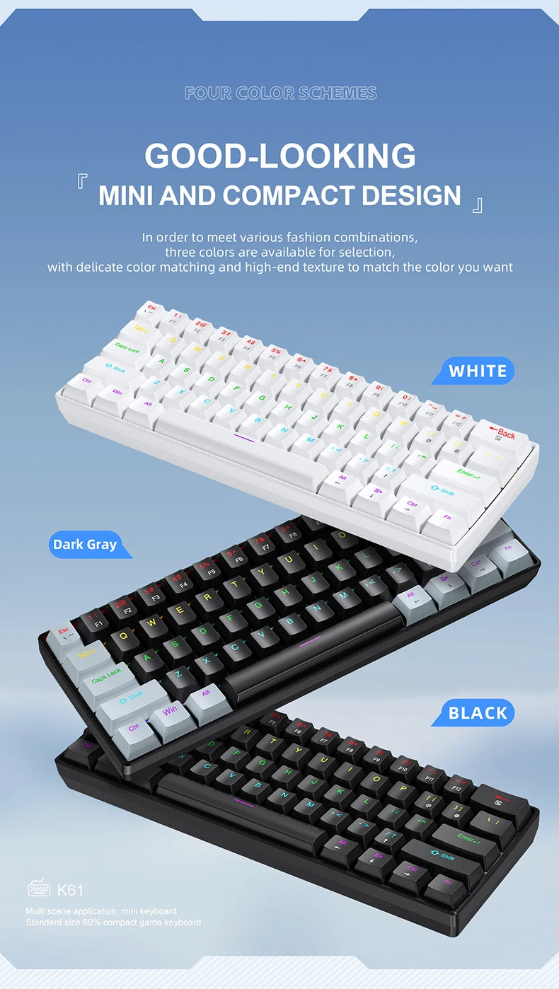 APAYADO K61 Mechanical Gaming Keyboard │ 61-Key RGB Wired Keyboard