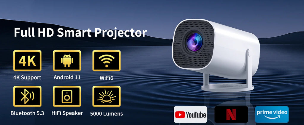 Smart Mini 4K Projector – Wi-Fi & Bluetooth Home Theater