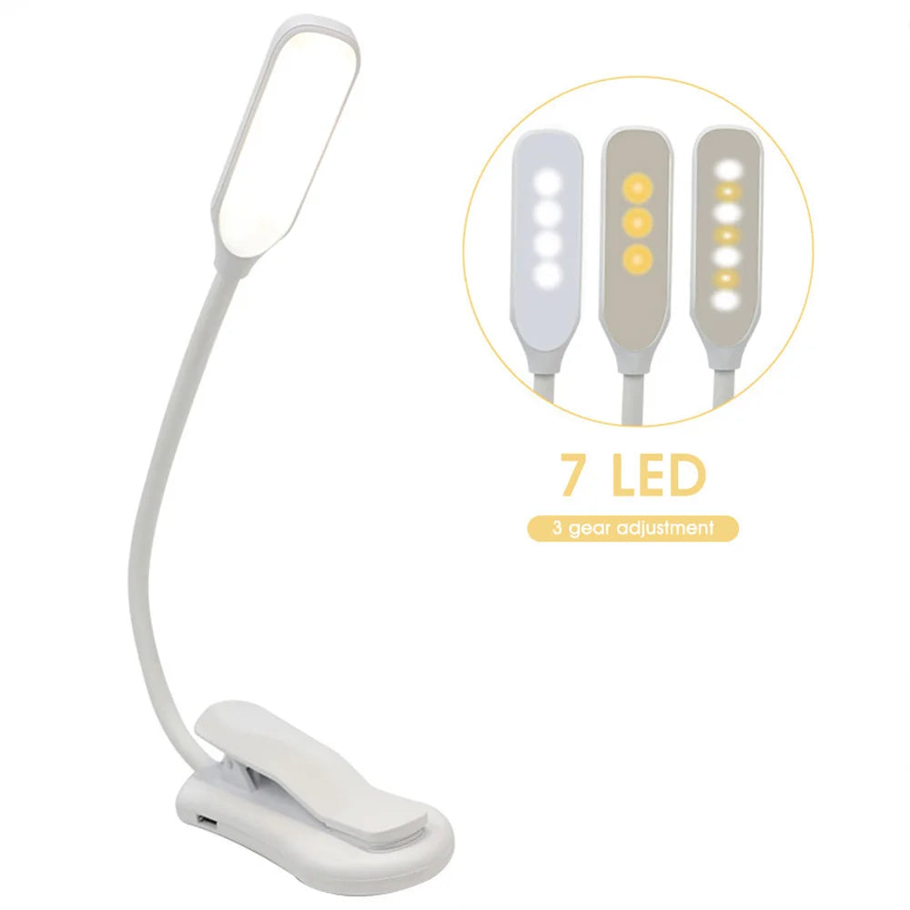 مصباح كتاب LED قابل لإعادة الشحن عبر USB | مصباح قراءة محمول بمشبك