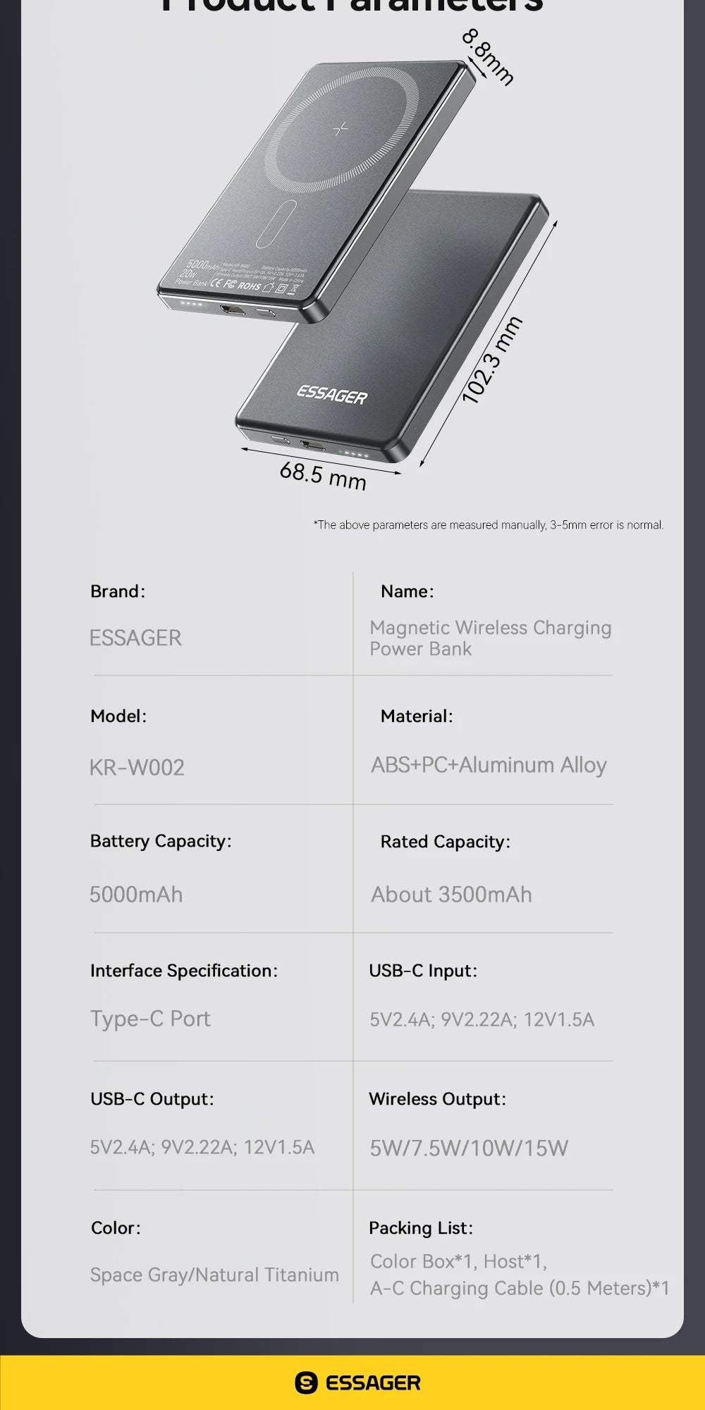 Essager Magnetic Wireless Power Bank | 5000mAh 20W Fast Charger