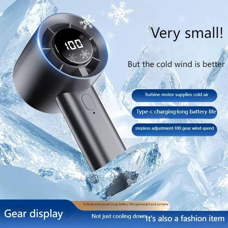 Portable Turbo Cooling Fan – 100 Speed USB Rechargeable Mini Handheld Fan with LED Display