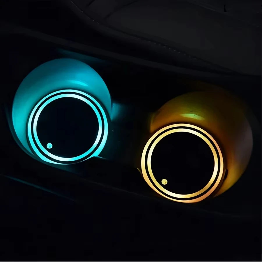 أضواء LED RGB لحامل أكواب السيارة - قواعد أكواب محيطية قابلة لإعادة الشحن بـ 7 ألوان 🚗✨