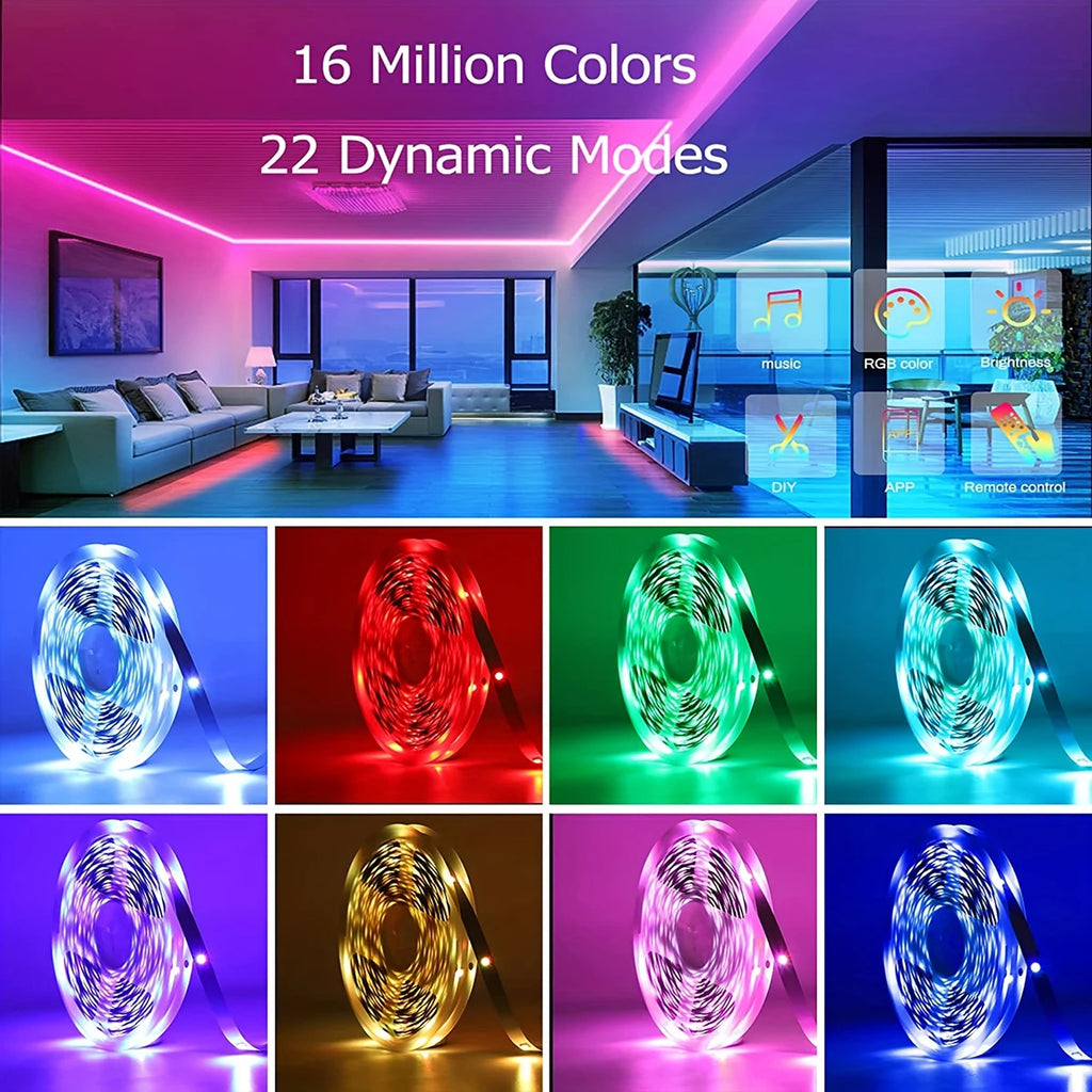 شرائط إضاءة ليد RGB متزامنة مع الموسيقى – إضاءة ذكية لخلق أجواء مميزة في الغرفة
